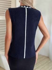 Livesso 女式秋季无袖圆领毛衣背心 - 藏蓝色 - 查看 2