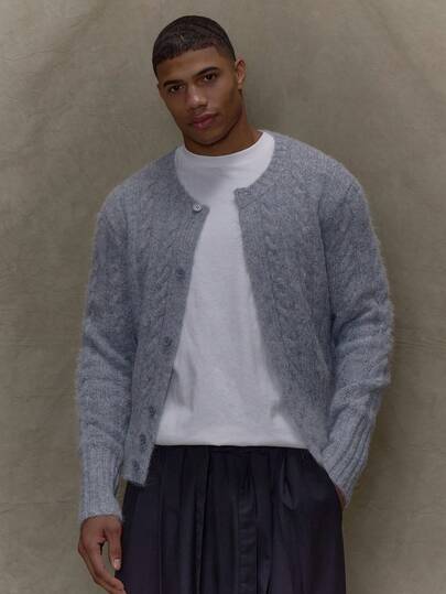 Musero 长袖修身麻花针织开襟毛衣套头衫 春夏款