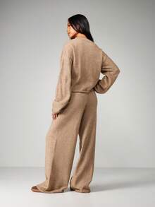 MISSGUIDED Setelan Rajut Oversize yang Serasi: Sweater Tebal dan Celana Santai, Pakaian Musim Dingin yang Nyaman dan Cocok - Khaki - View 2