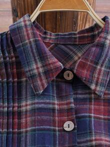 Linhara Robe longue à manches longues à carreaux simple, grande taille, conçue pour les femmes rondes, convient pour l'automne et l'hiver, style école britannique, convient pour Noël - Multicolore - Voir 3