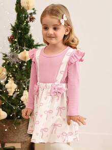 SHEIN Váy xòe xếp ly họa tiết bướm dễ thương cho bé gái - Màu Hồng baby - Xem 4