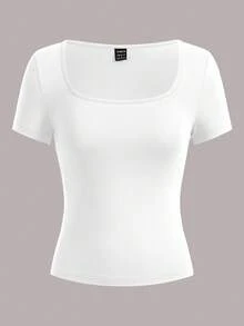 SHEIN EZwear 3 piezas Camisetas casuales de manga corta y corte ajustado para mujer, adecuadas para el verano