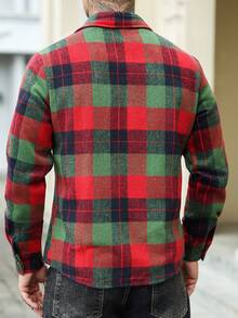 Manfinity Homme Męski płaszcz w kratę w stylu retro, z długim rękawem i guzikami z przodu, flanelowe ubrania na jesień i na święta - Czerwony - Zobacz 2