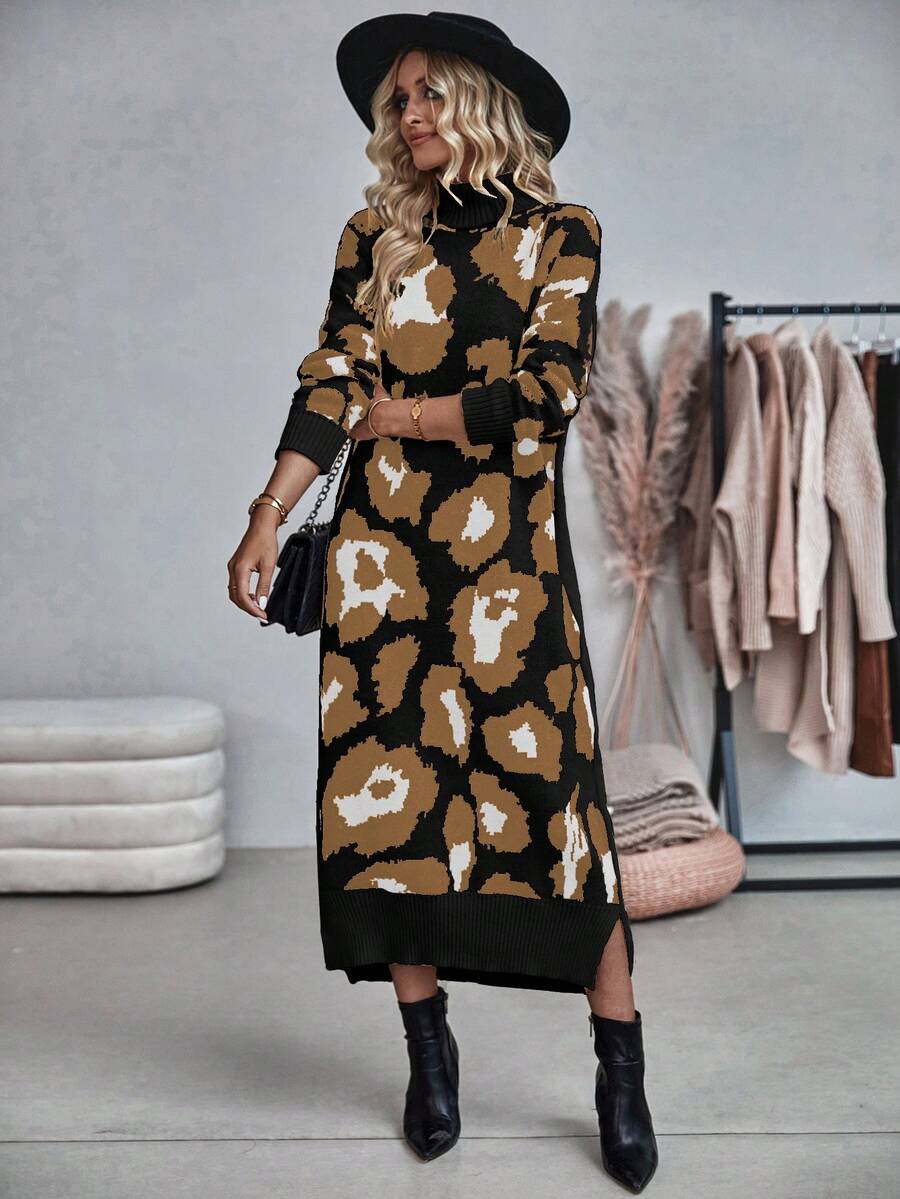 SHEIN LUNE 女士秋冬时尚拼色立领针织连衣裙 - 彩色 - 查看 1