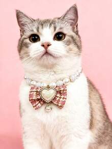 PETSIN 1. Pet Bow Tie Necklace; Pet Necklace; Pet Faux Pearl Necklace; Adjustable Neck Circumference; Cat Necklace; Dog Necklace; Pet Accessories; Pet.