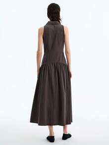 Aalyst 女士优雅时尚通勤休闲舒适迷人复古简约高端度假无袖翻领收腰 A 字纯色连衣裙