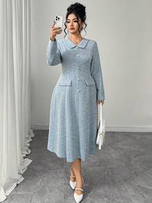 Elenzga Robe longue à manches longues, taille A, avec boutons de perle décoratifs sur le col et la taille, pour femmes de grande taille, élégante pour les fêtes, le thé de l'après-midi ou le Nouvel An