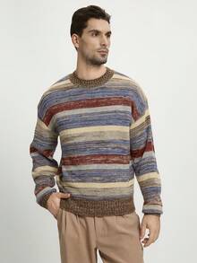 Manfinity Homme Áo len sọc màu thường ngày cho nam, Thu/Đông - Nhiều màu - Xem 4