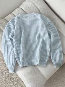 Claim Dot Men's Solid Color Crew Neck Long Sleeve Casual Loose Knit Sweater, Autumn/Winter