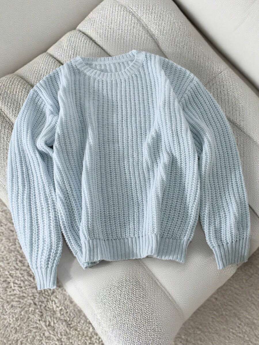 Claim Dot Men's Solid Color Crew Neck Long Sleeve Casual Loose Knit Sweater, Autumn/Winter