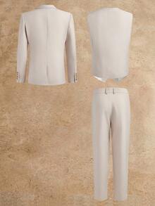 HIMLAND 3 件套男士修身休闲西装背心套装，适合春秋季节、办公室穿着 - 米色 - 查看 2