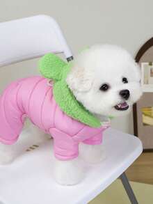 PETSIN Cuddly Thick Pet Jumpsuit – Cute Four-Legged Fleece Pajamas For Small Dogs & Cats, Cozy Autumn/Winter Outfit For Play And Relaxation - Pink - View 3