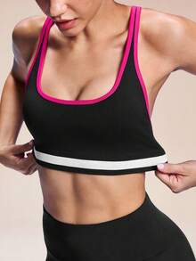 Core Rhythm Seamless Sports Yoga Tank Top/Contrast Trim/Slim Fit, Designed For Outdoor Running, Yoga, Pilates And Gym Workouts. Lightweight, Stretchy, Comfortable. Can Be Worn As A Base Layer Or Standalone, Ideal For Training Color Block Workout Set Active Wear Sports Bras