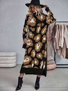 SHEIN LUNE 女士秋冬时尚拼色立领针织连衣裙 - 彩色 - 查看 3