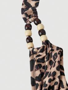 SHEIN MOD Váy ngắn bất đối xứng cổ điển thập niên 70 họa tiết da báo với chi tiết xếp nếp, cổ yếm, đính hạt, viền bánh tầng và cổ áo xếp nếp - Lấy cảm hứng từ Y2K, hoàn hảo cho kỳ nghỉ trên đảo, tiệc tùng, hẹn hò, tiệc sinh nhật, trà chiều và lễ hội - Nhiều màu - Xem 3