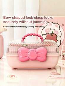 1PC Cute Cartoon-Styled Storage Box For Hair Accessories, Cosmetics, Jewelry, Etc. Large Capacity Transparent Case Back To School - Pink - View 2
