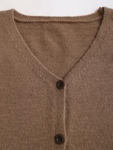 SHEIN Clasi 2件套：栗棕色吊带修身连衣裙和灯笼袖开衫，秋冬通勤装 - 咖啡棕 - 查看 4