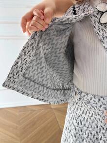 PrepCrw 1pc Young Girl Elegant Urban College 3D Floral Decor Black & White Jacket, Suitable For Parties, Outings, Daily Wear, Back To School, Summer, Autumn,Fall Outfits,Fall Clothes For Kids,Stitch,Old Money,Winter Clothes ,Winter Clothes For Kid,ElegantCasual,Holiday - Multicolor - View 10