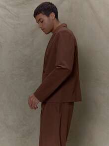 Musero 男士宽松短款双排扣翻领西装外套 春夏剪裁正装 - 棕色 - 查看 3