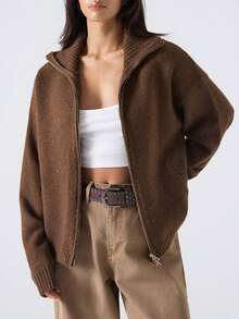 LYSMO Áo khoác cardigan dài tay cổ cao khóa kéo phía trước phong cách tối giản mới năm 2025 dành cho nữ, Thu Đông/Đông/Áo len mùa đông cho nữ/Giáng sinh/Giáng sinh cho nữ/Áo len Giáng sinh/Giáng sinh/Áo len Giáng sinh nữ/Năm mới/Năm mới/Năm mới/Năm mới cho nữ/Cho năm mới/Lễ Tạ ơn cho nữ/Lễ Tạ ơn/Bộ sưu tập thời trang, Áo len cho nữ - Cà phê nâu - Xem 6