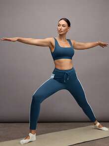 Activina Women's Solid Color Cutout Shoulder Everyday Fitness Sports Bra - Blue - View 6