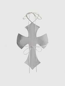 ROMWE Avant Y3K Millennium Shiny Silver Cross Backless Street Style Halter Neck Tank Top For Women - Silver - View 2