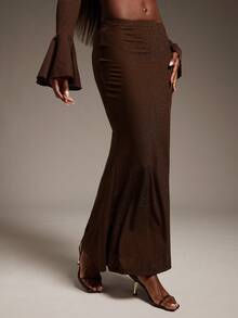 Hauture Women's Fitted Bodycon Mermaid Skirt – Sexy Going Out & Party High Waist Pencil Skirt - Brown - View 2