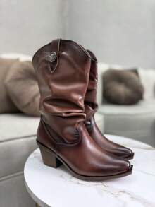 Botas vaqueras bordadas para mujer, de media caña y puntales, estilo vaquera, a la moda. - Marrón Chocolate - Ver 7