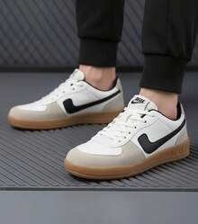 Tenis para hombre resistente mezcla de materiales punta redonda cordones suela engomada estilo retro casual deportes tenis - Blanco - Ver 2