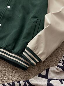 SWAVVY 男士撞色拼接手势字母刺绣长袖夹克 - 墨綠色 - 查看 4