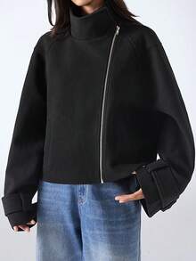 LYSMO Áo khoác nữ trơn màu thường ngày, phù hợp cho mùa thu/đông - màu đen - Xem 4