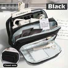 1Pc Macaron Large Pencil Case Pouch ,INS Stationery Bag, Portable Handheld Pencil Case Bag , Cosmetic Bag, For Teens Office,&School Supplies Back To School,Pencil Pouch,School Bag - 彩色 - 查看 1