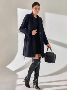 CLARA VERO Women Button And Belt Detailed Over Coat - Navy Blue - View 6