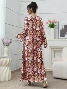 Yasmyna 优雅复古浪漫花卉和珍珠装饰女士宽松休闲连衣裙，适合通勤和户外穿着 - 彩色 - 查看 2