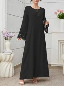 Yasmyna Elegant & Luxurious Patchwork Design Loose Fit Fashionable Young Women's Dress - Black - View 7