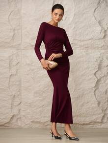 Modelyn Women's Elegant Sexy Solid Color Backless Dress - Burgundy - View 6