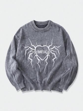 Street Life Suéter de cuello redondo de manga larga con estampado minimalista de estilo vintage para hombre