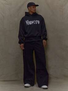 Musero Sudadera con capucha grande, gráfica y holgada, esencial para primavera y verano - Negro - Ver 5