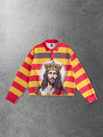 Street Life Herren Kontrast-Farbdruck & gestreiftes Lässig Langarm T-Shirt