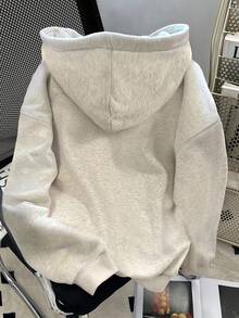 SHEIN Sudadera con capucha de manga larga y hombros caídos, de corte holgado y casual para mujer