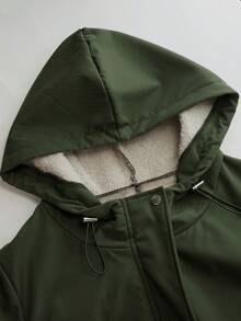 EMERY ROSE 大码女式保暖内衬拉链连帽长袖夹克，收腰设计，秋冬季温暖休闲通勤外套 - 軍綠色 - 查看 7