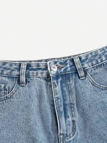 SHEIN EZwear Light Washed Straight Leg Denim Shorts - Light Wash - View 4