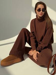 Aloruh Nuovo set di maglioni vintage a maglia circolare minimalista, silhouette con collo alto morbido, adatto dall'inizio dell'autunno fino al pieno inverno - Castano - Visualizzare 4