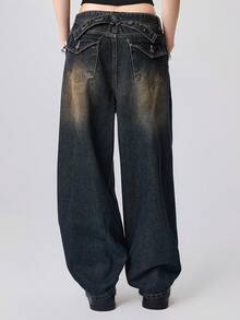 ROMWE Grunge Punk Quần jeans cạp thấp phong cách retro Y2K Streetwear dành cho nữ - màu đen - Xem 3