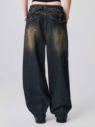 Grunge Punk Jeans da donna vita bassa oversize stile Y2K vintage con strappi
