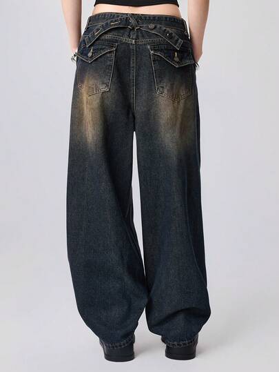 Grunge Punk Y2K Streetwear Retro Baggy Destroyed Jeans mit tiefer Taille für Damen