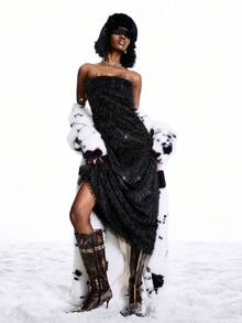 LYSMO Vestido de fiesta de mujer con volantes largos y bandeau - Negro - Ver 7