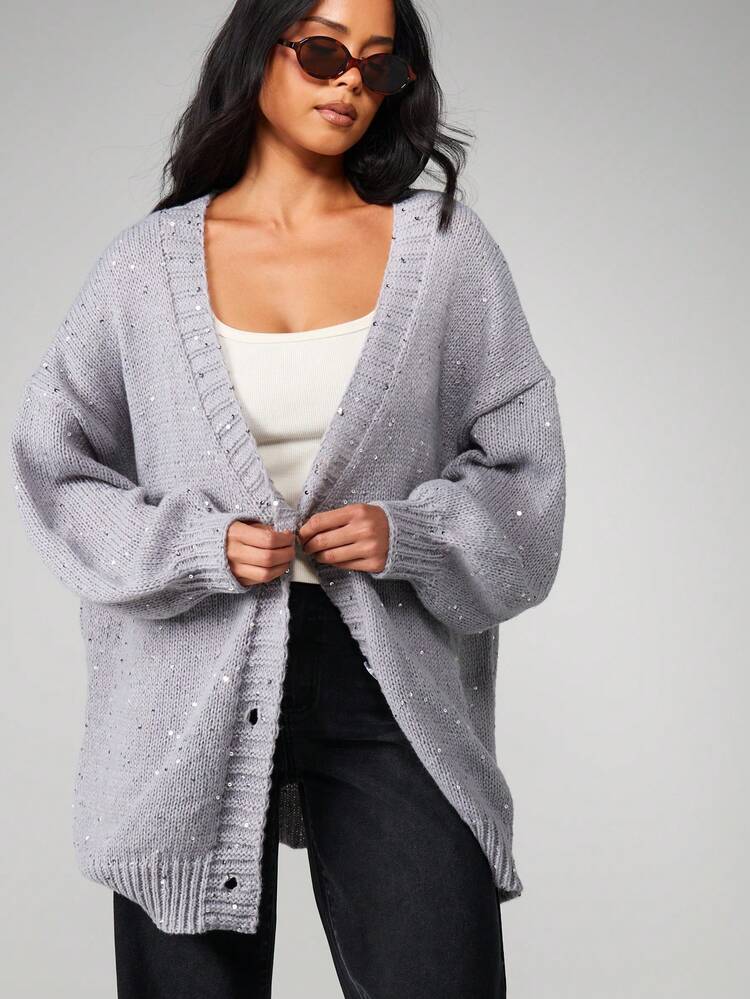 MISSGUIDED クリスマスプランジネックオーバーサイズカーディガン（スパンコールディテール付き）