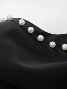 GlowEve CURVE 大码女式优雅圆领派对通勤腰部收紧短袖A字珍珠装饰连衣裙 - 黑色 - 查看 4