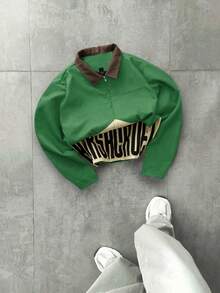 Manfinity Roghcode Men's Street Style Contrast Color Long Sleeve Jacket - Green - View 3